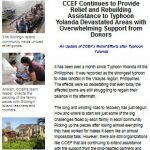 CCEF CONTINUES TO PROVIDE RELIEF AND REBUILDING ASSISTANCE TO TYPHOON YOLANDA DEVASTATED AREAS WITH OVERWHELMING SUPPORT FROM DONORS