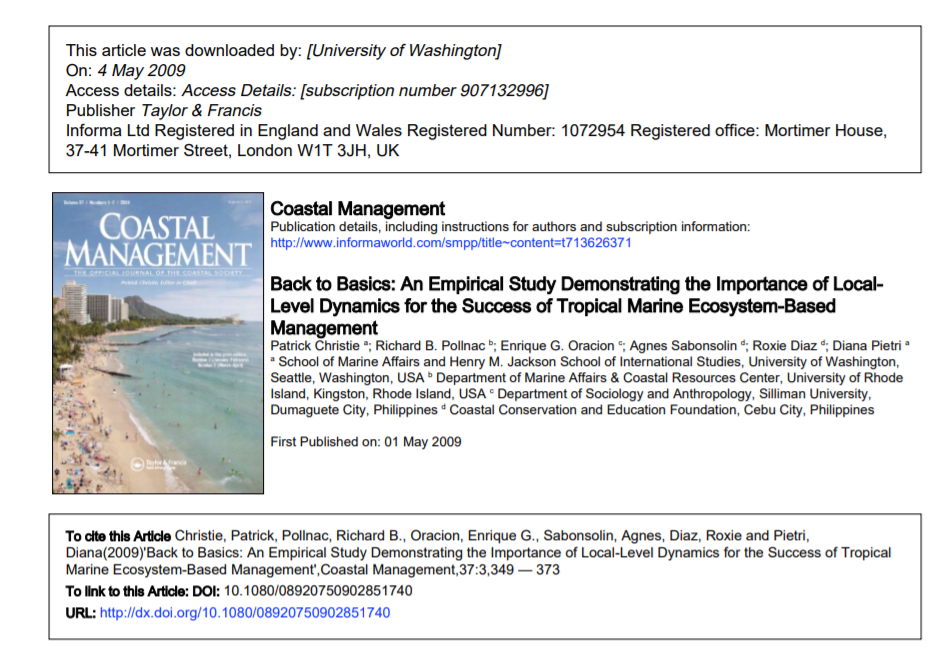 Back to Basics: An Empirical Study Demonstrating the Importance of Local-Level Dynamics for the Success of Tropical Marine Ecosystem-Based Management