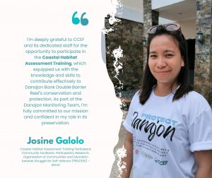 The Protect Danajon Project Monitoring Team share their sentiments during the Coastal Habitat Assessment Training in Bohol